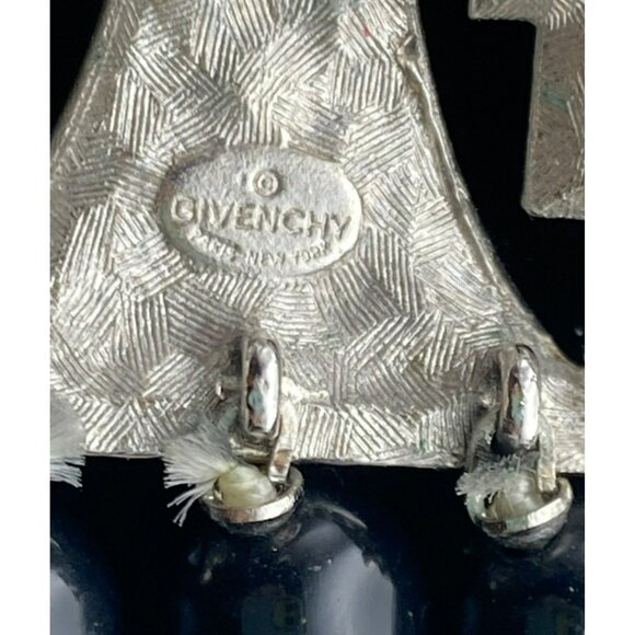 Vintage Givenchy Faux Pearl Black Bead Rhinestone Necklace Art Deco Style Clasp - Picture 8 of 10